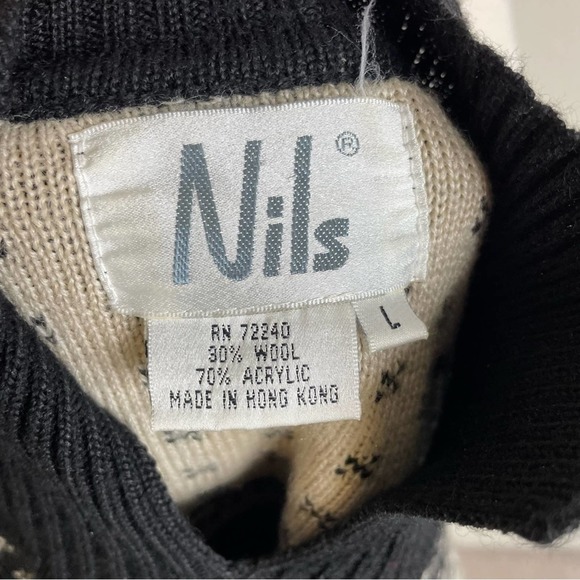 Nils Black Tan Skier Print Ski Sweater Vintage Large - Picture 4 of 7